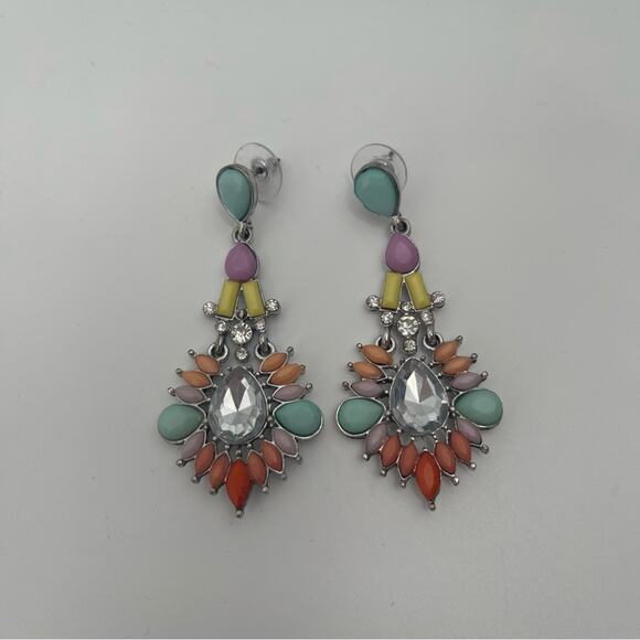 CARA NEW YORK Earrings DropDangle Rainbow Pastel Silver Gem Rhinestone Cocktail - Picture 2 of 7